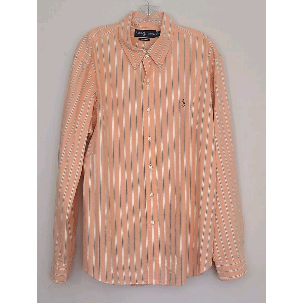 Ralph Lauren Custom Fit Oxford Dress Shirt Mens XXL Pink Striped Flesh Pony